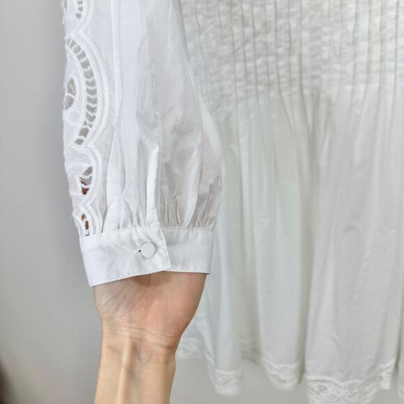 Madewell Pintucked Eyelet Mini Dress Boho Cotton Cottagecore White Medium NWT - Picture 11 of 16